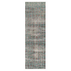 Vintage Turkish Runner Rug in Blue with Brown Floral Medallions - Rug & Kilim
