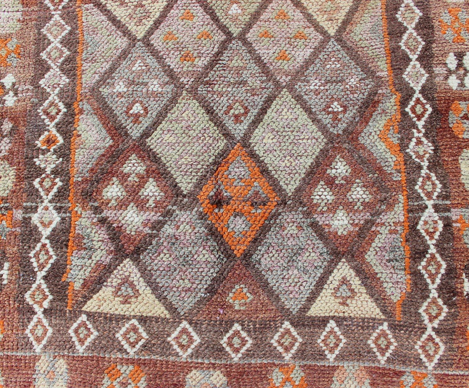 Wool Vintage Turkish Runner with All-Over Diamond Kurdish Design in Multi-Colors For Sale