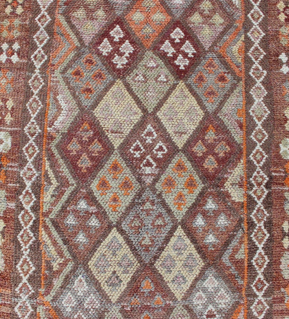 Vintage Turkish Runner with All-Over Diamond Kurdish Design in Multi-Colors For Sale 1