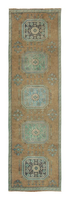 Vintage Turkish Runner with Blue Medallion & Floral Border - Rug & Kilim