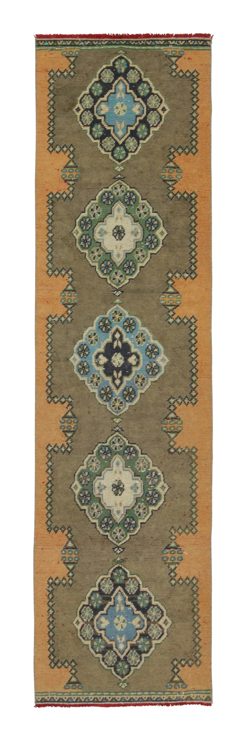 Vintage Turkish Runner with Bold Floral Medallion Design - Rug & Kilim