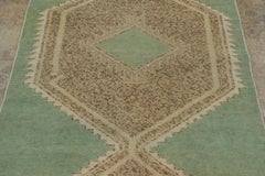 Vintage Turkish Runner with Geometric Medallions in Sage Green - Rug & Kilim