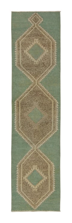 Vintage Turkish Runner with Geometric Medallions in Sage Green - Rug & Kilim