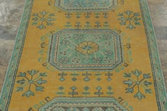 Vintage Turkish Runner with Golden Floral Medallion Design - Rug & Kilim