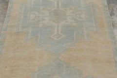 Vintage Turkish Runner with Ice Blue Geometric Medallion Design - Rug & Kilim