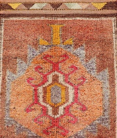 Vintage Turkish Runner with Large Medallion Kurdish Design in Earthy Tones