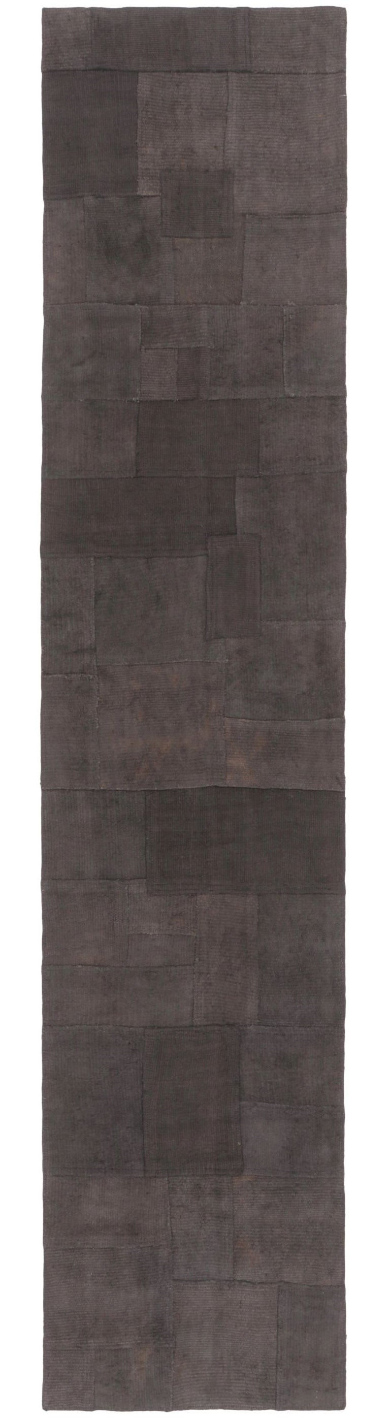 Vintage Turkish Runner with Mauve & Black Patchwork in Bold Design - Rug & Kilim