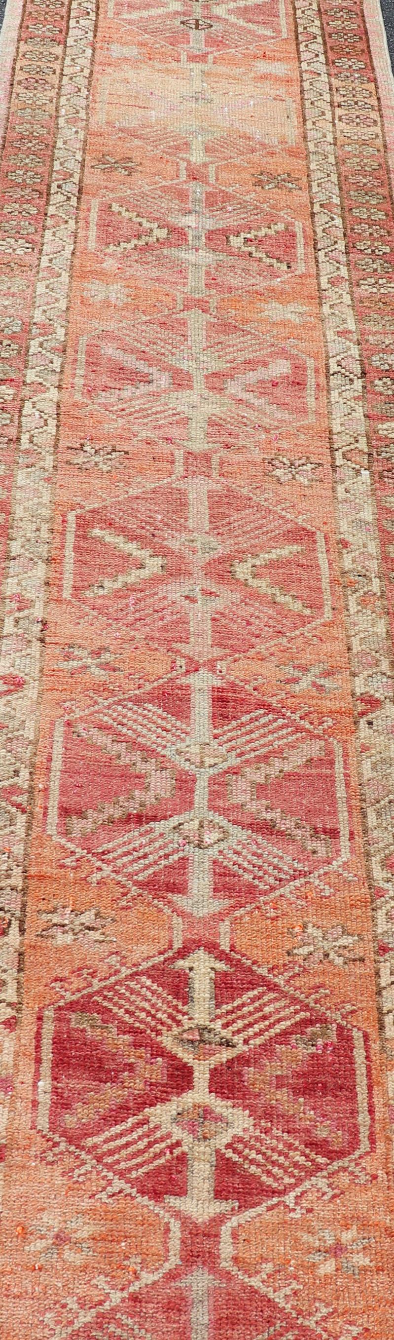 Vintage Turkish Runner with Tribal Medallion Design in Variegated Red For Sale 5