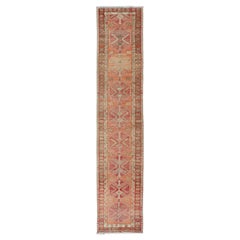 Retro Turkish Runner with Tribal Medallion Design in Variegated Red