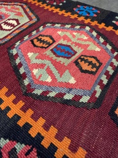 Vintage Turkish Sarkisla Mini Kilim Rug • Berry Red Handmade Tribal Flatweave