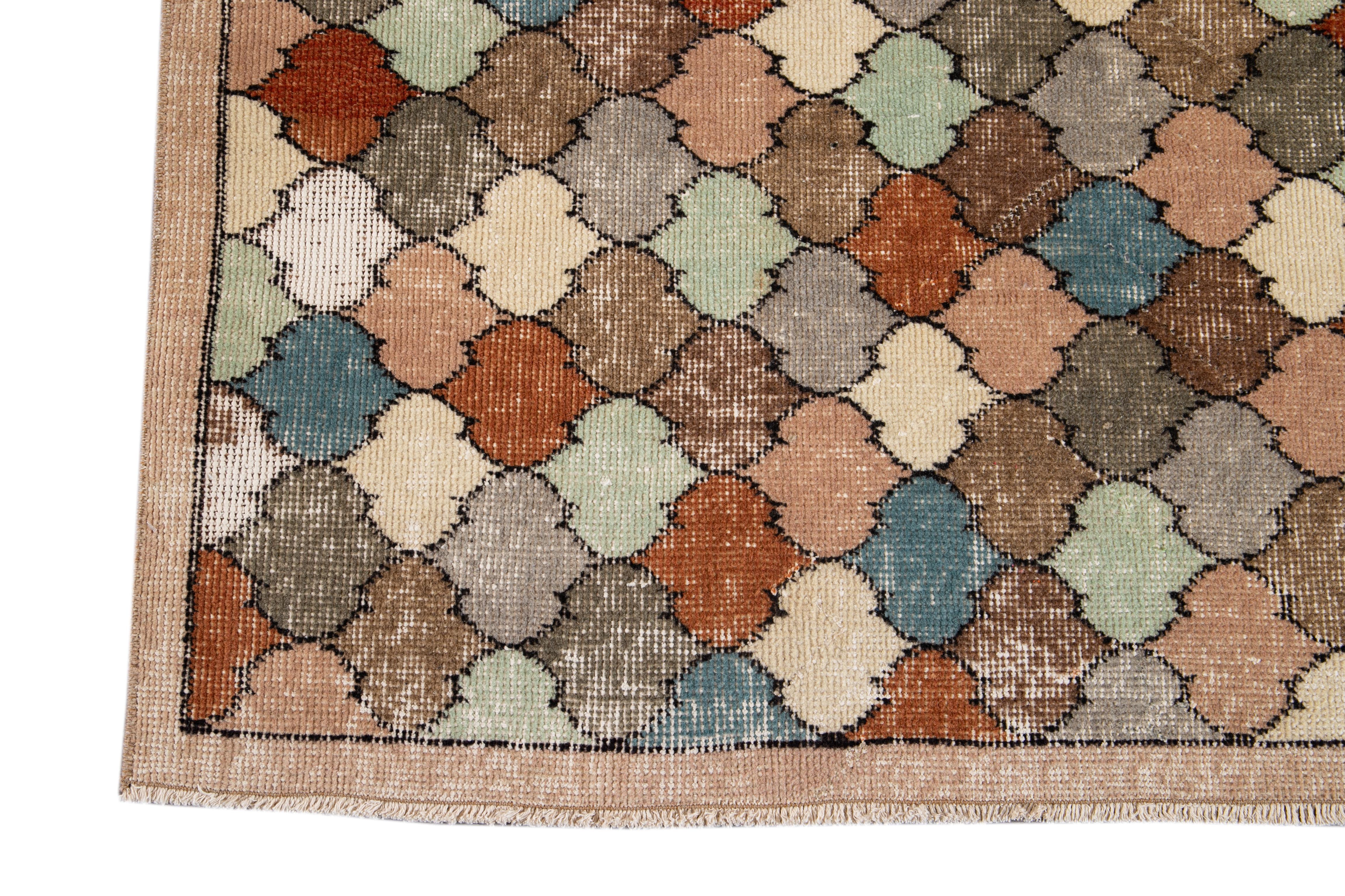 Contemporary Vintage Turkish Scatter Wool Rug For Sale