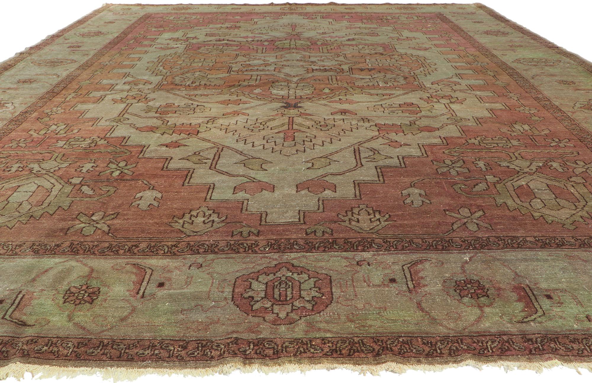 Hand-Knotted Vintage Turkish Serapi Rug, Rugged Beauty Meets Timeless Design For Sale