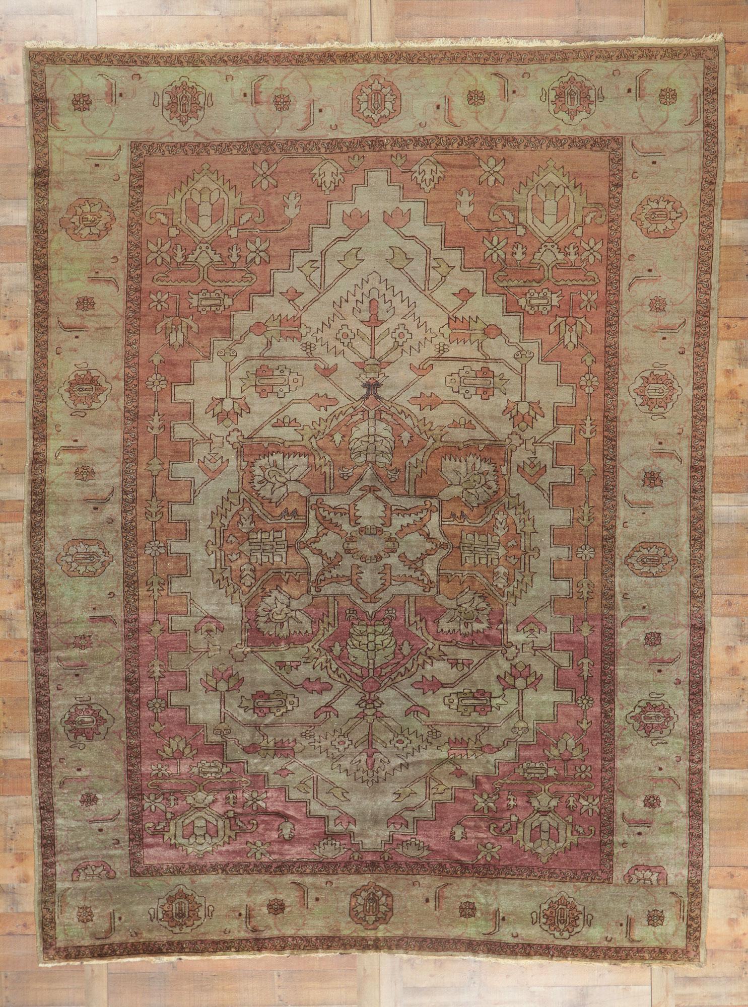 20th Century Vintage Turkish Serapi Rug, Rugged Beauty Meets Timeless Design For Sale