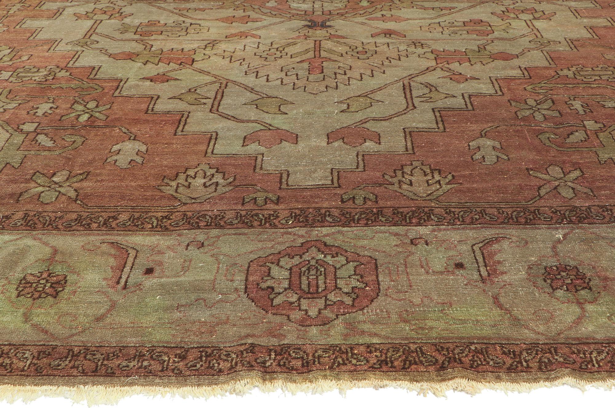 Wool Vintage Turkish Serapi Rug, Rugged Beauty Meets Timeless Design For Sale