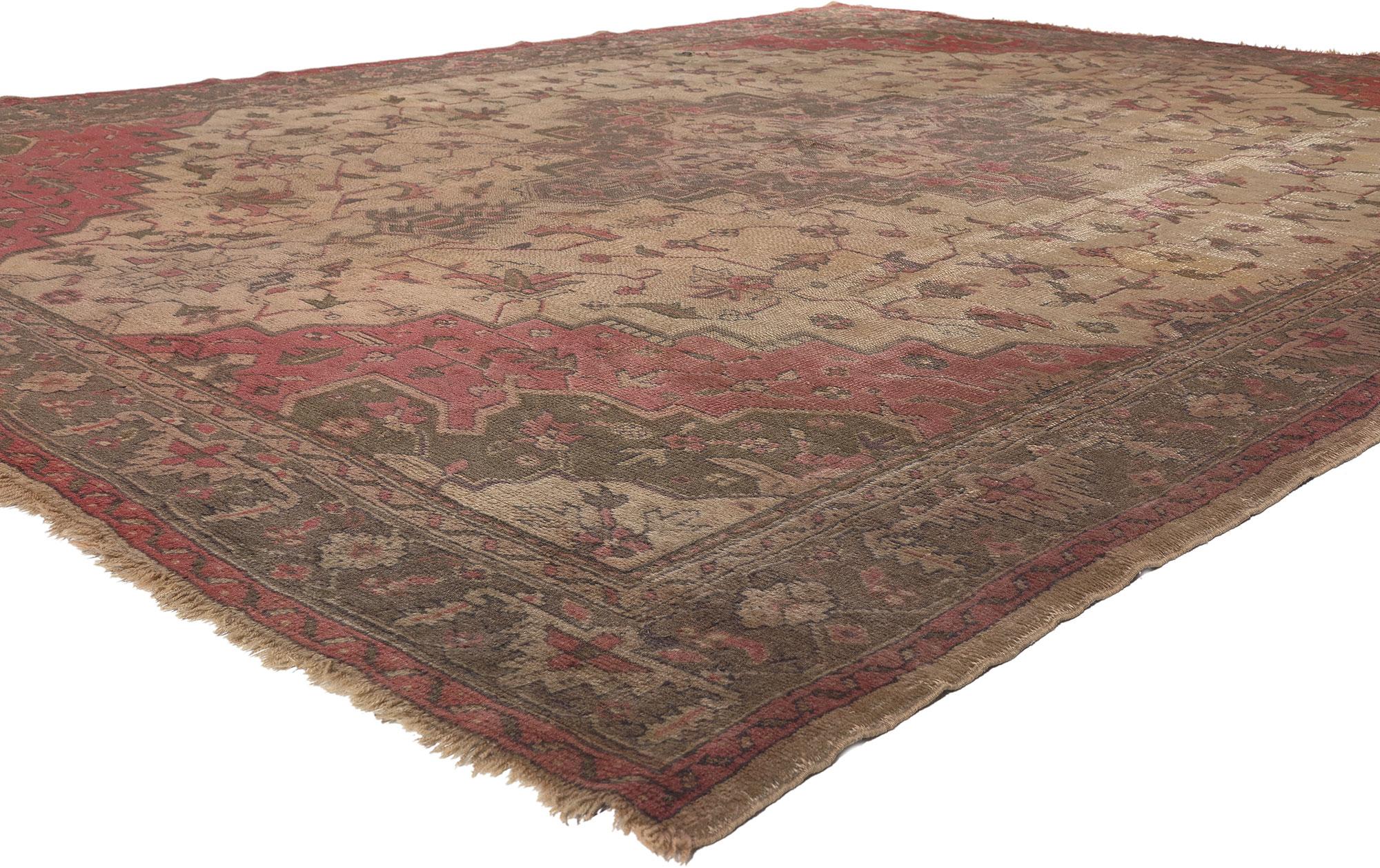 77735 Antique Turkish Serapi Rug, 08'10 x 11'07.
Timeless appeal meets rugged beauty in this hand knotted anitque Turkish Serapi rug. The angular botanical pattern and time-softened earthy colors woven into this piece work together creating a truly