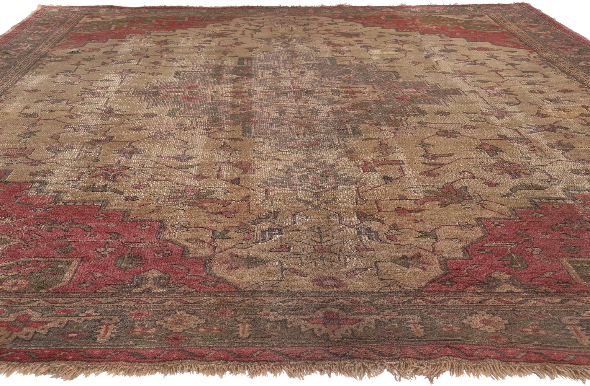 Hand-Knotted Vintage Turkish Serapi Rug, Timeless Appeal Meets Rugged Beauty For Sale
