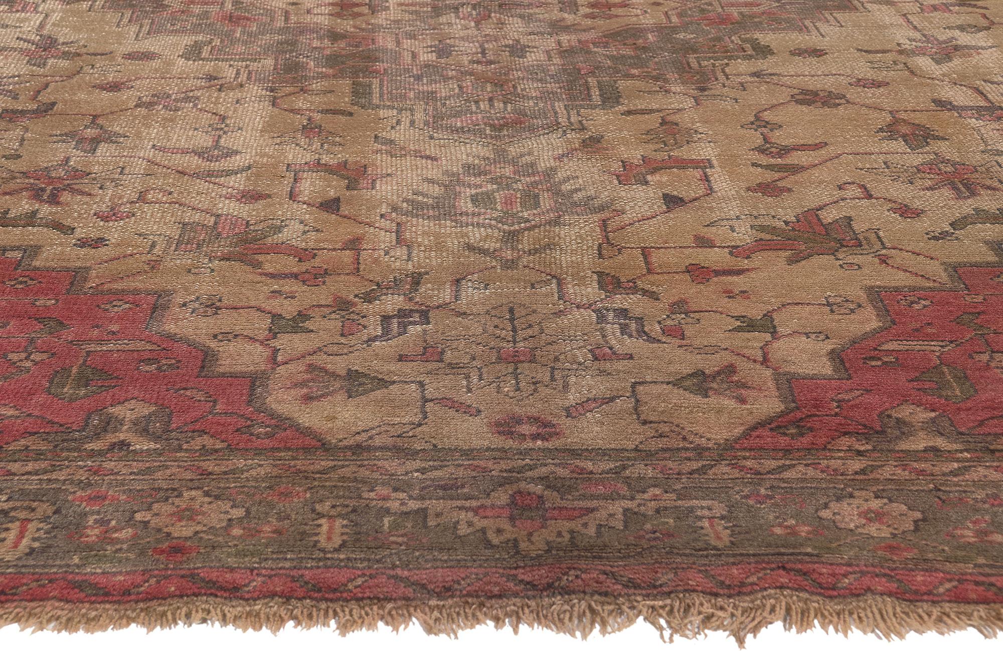 Vintage Turkish Serapi Rug, Timeless Appeal Meets Rugged Beauty In Distressed Condition For Sale In Dallas, TX