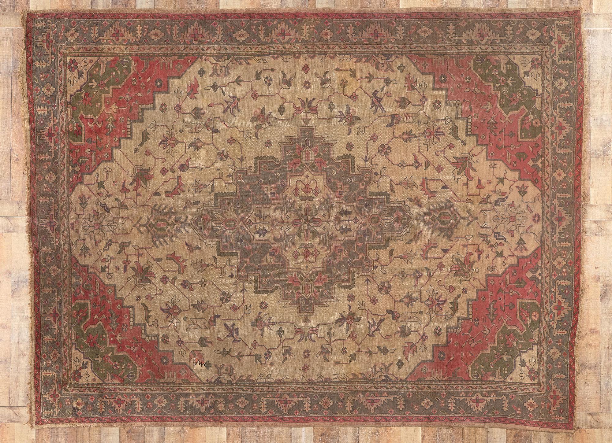 Vintage Turkish Serapi Rug, Timeless Appeal Meets Rugged Beauty For Sale 3