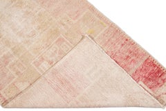 Vintage Turkish Shabby Chic Beige and Pink Handmade Geometric Wool Runner