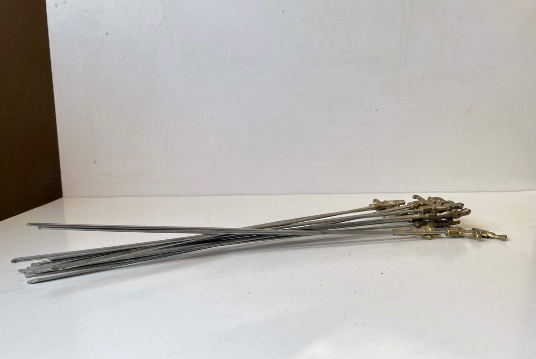 Vintage Turkish Shish Kebab Skewers with Brass Animal Ornaments, Set of 12 In Good Condition In Esbjerg, DK