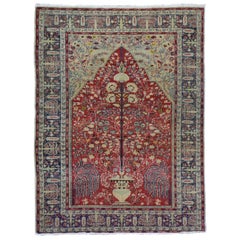 Vintage Turkish Shivaz Even Wear Tree of Life Prayer Rug