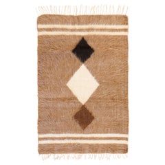 Tappeto turco vintage in mohair di Siirt, kilim in stile sud-occidentale dai toni della terra, decorazione da parete