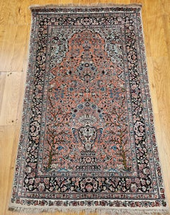 Tapis de sol vintage en soie Hereke à motif d'arbre de vie en rouge et bleu