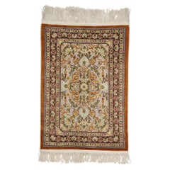 Vintage Turkish Silk Hereke Carpet Tapestry with Metallic Threads