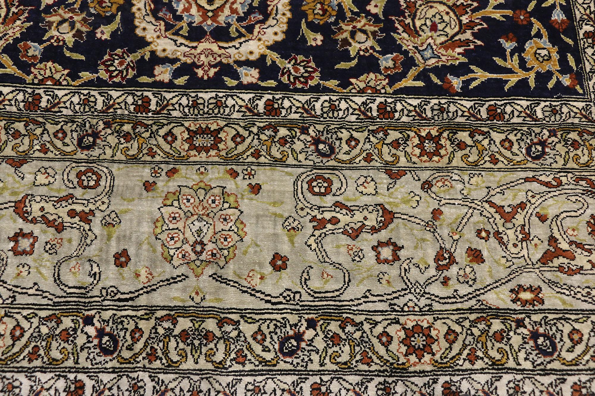 Vintage Turkish Silk Hereke Prayer Rug,  Koum Kapi Inspired by Zareh Penyamin In Good Condition For Sale In Dallas, TX