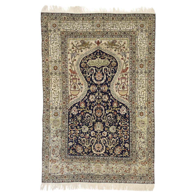 Turkish Silk Hereke Prayer Rug For Sale at 1stDibs | silk prayer mat ...