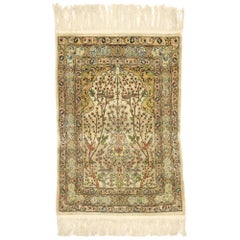 Vintage Turkish Silk Hereke Prayer Rug with Tree of Life Design