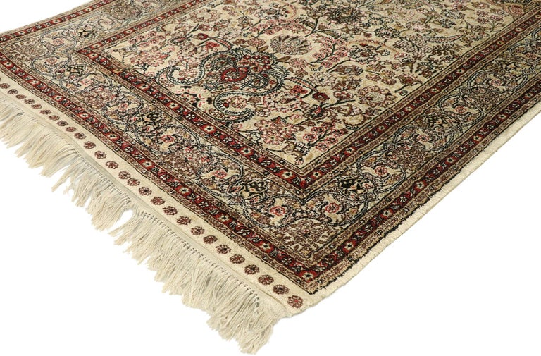 Vintage Turkish Silk Hereke Prayer Rug with Tree of Life Design and Ottoman Style For Sale at