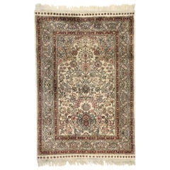 Retro Turkish Silk Hereke Prayer Rug with Tree of Life Design & Ottoman Style