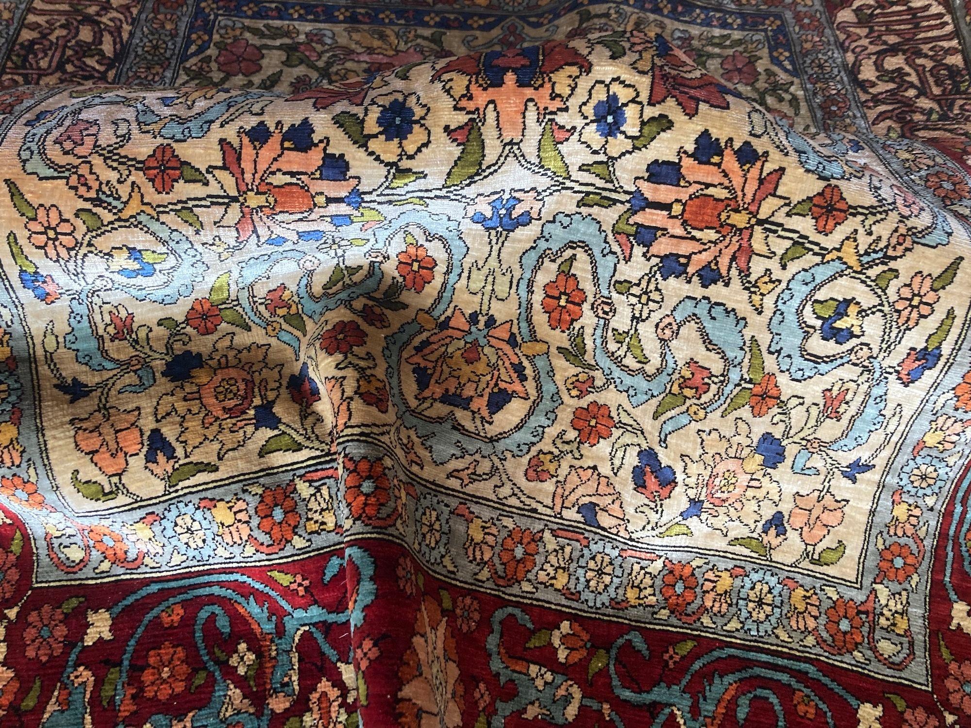 Vintage Turkish Silk Hereke Rug 1.25m x 0.75m For Sale 9