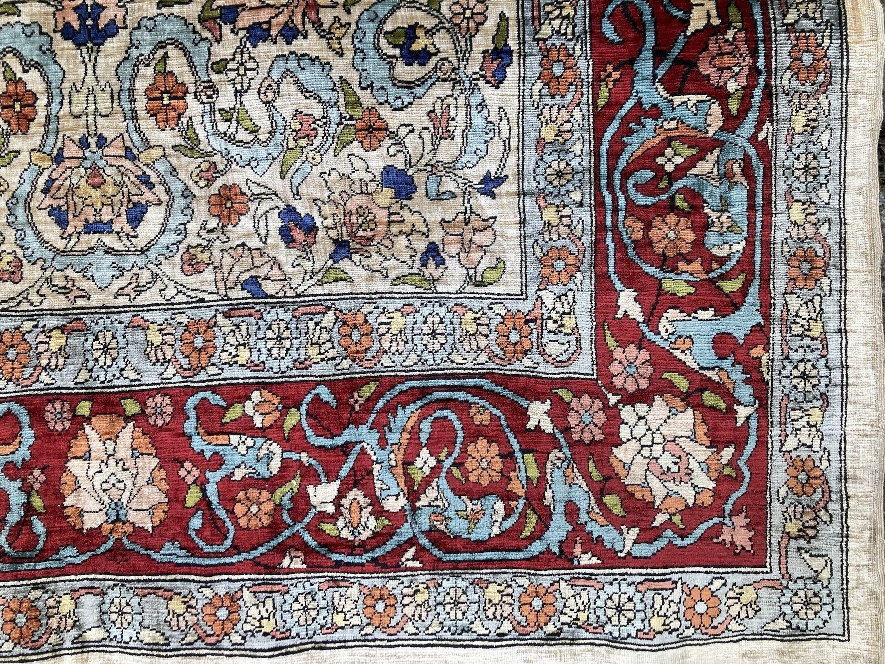 Vintage Turkish Silk Hereke Rug 1.25m x 0.75m For Sale 3