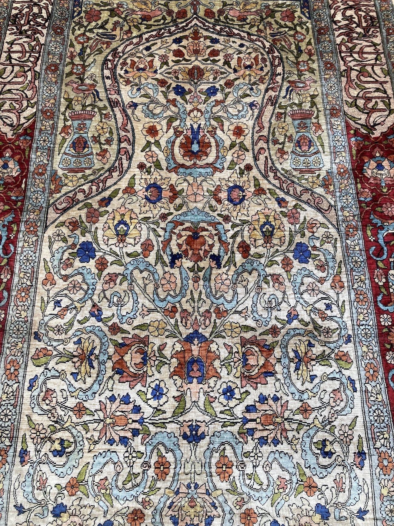 Vintage Turkish Silk Hereke Rug 1.25m x 0.75m For Sale 4
