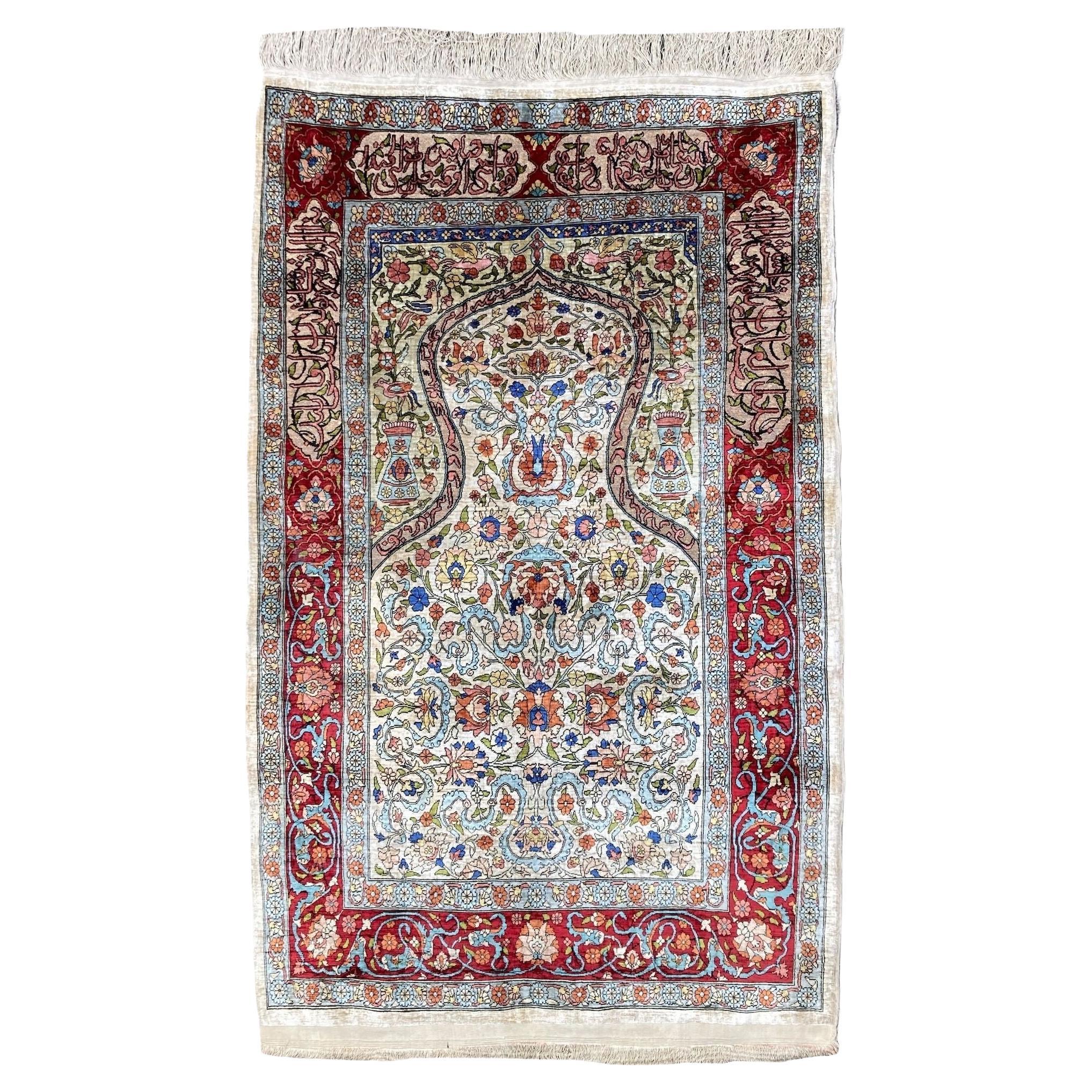 Vintage Turkish Silk Hereke Rug 1.25m x 0.75m For Sale