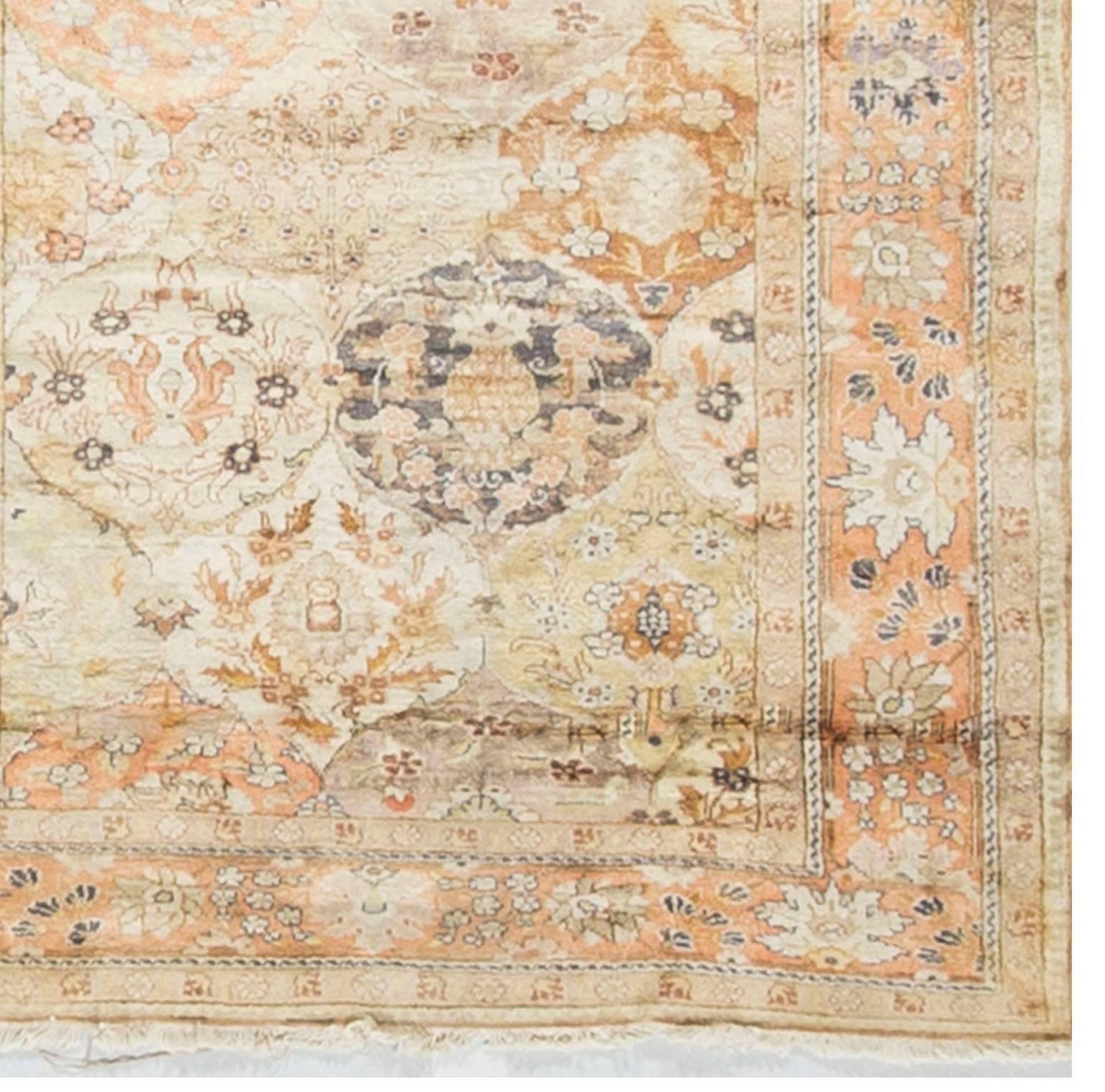 Hand-Woven Vintage Turkish Silk Hereke Rug, circa 1920 For Sale