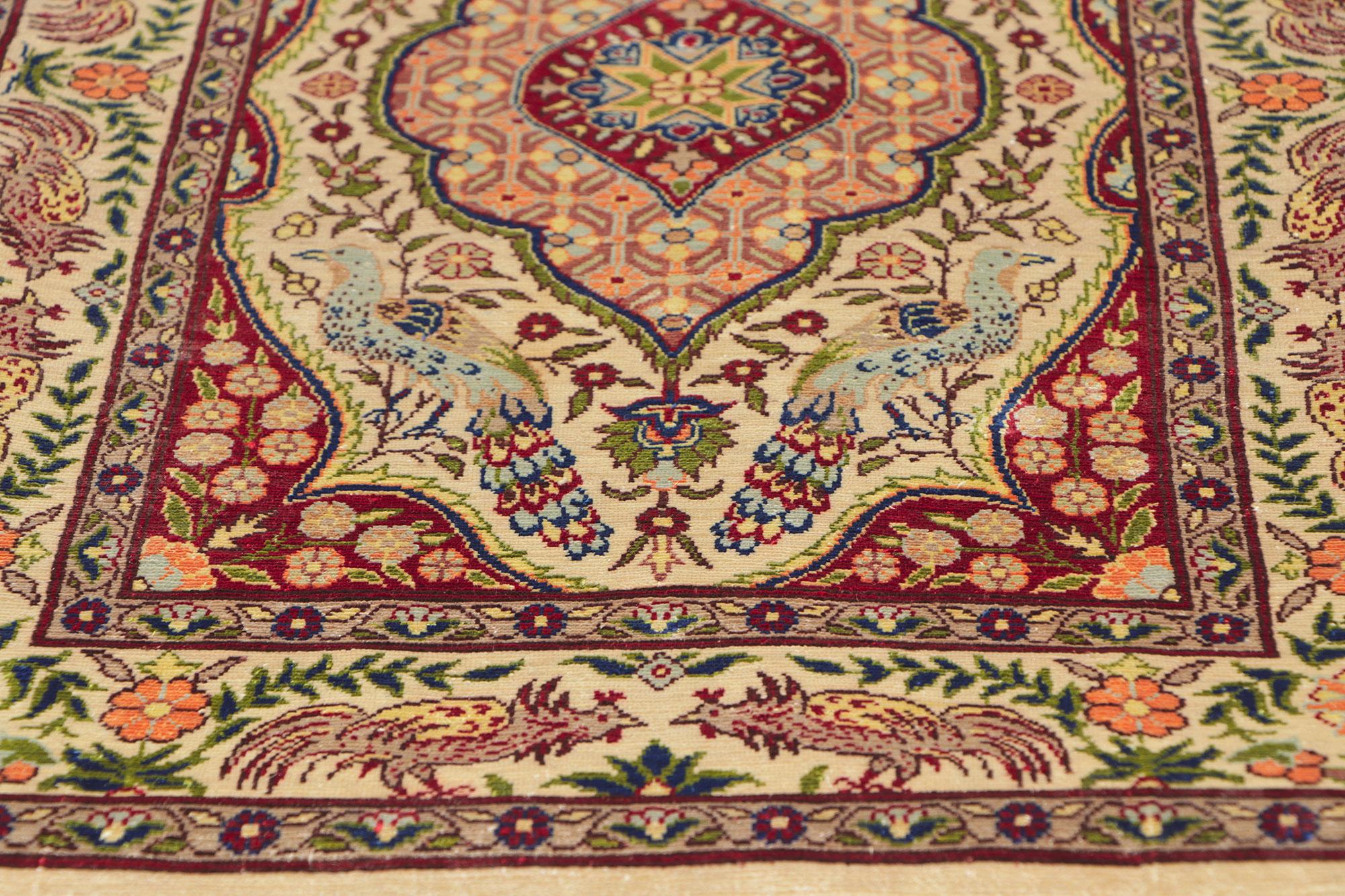 Hand-Knotted Vintage Turkish Silk Hereke Rug For Sale