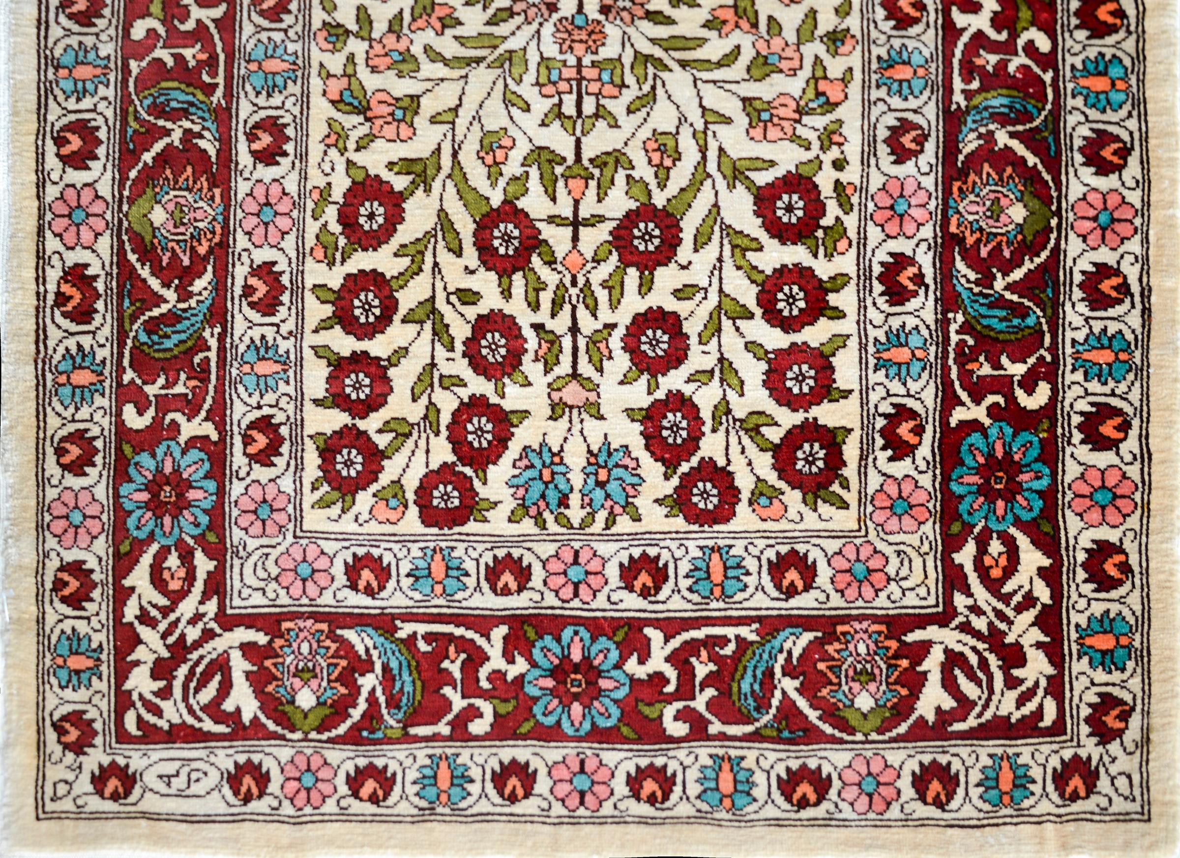 Vintage Turkish Silk Hereke Rug For Sale 1