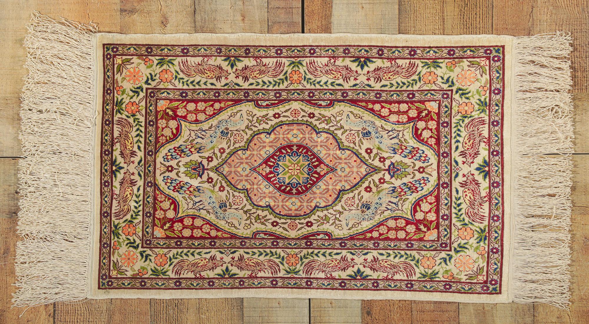 Vintage Turkish Silk Hereke Rug For Sale 1