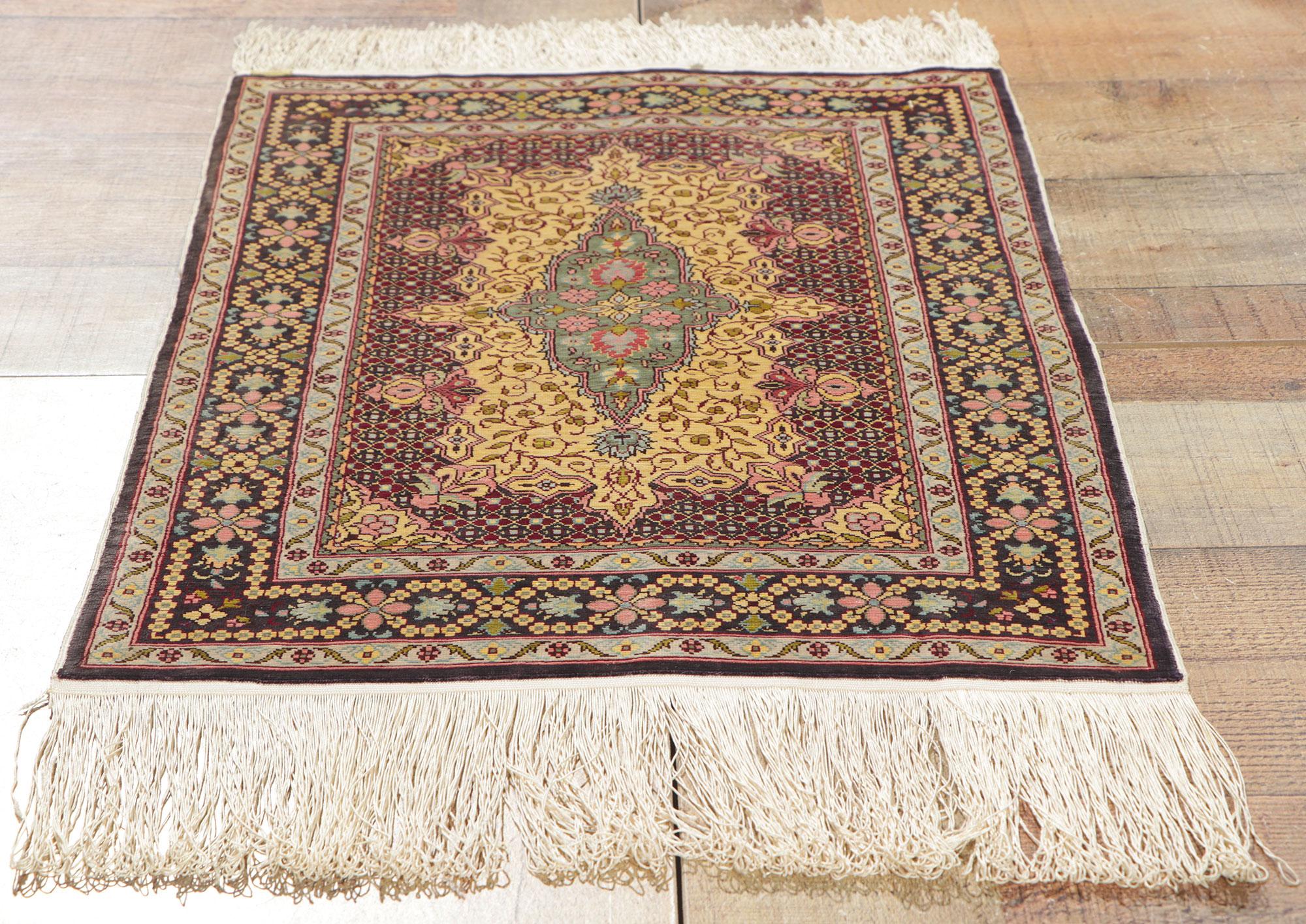 Soie 1960's Turkish Silk Hereke Carpet with Modern Style en vente