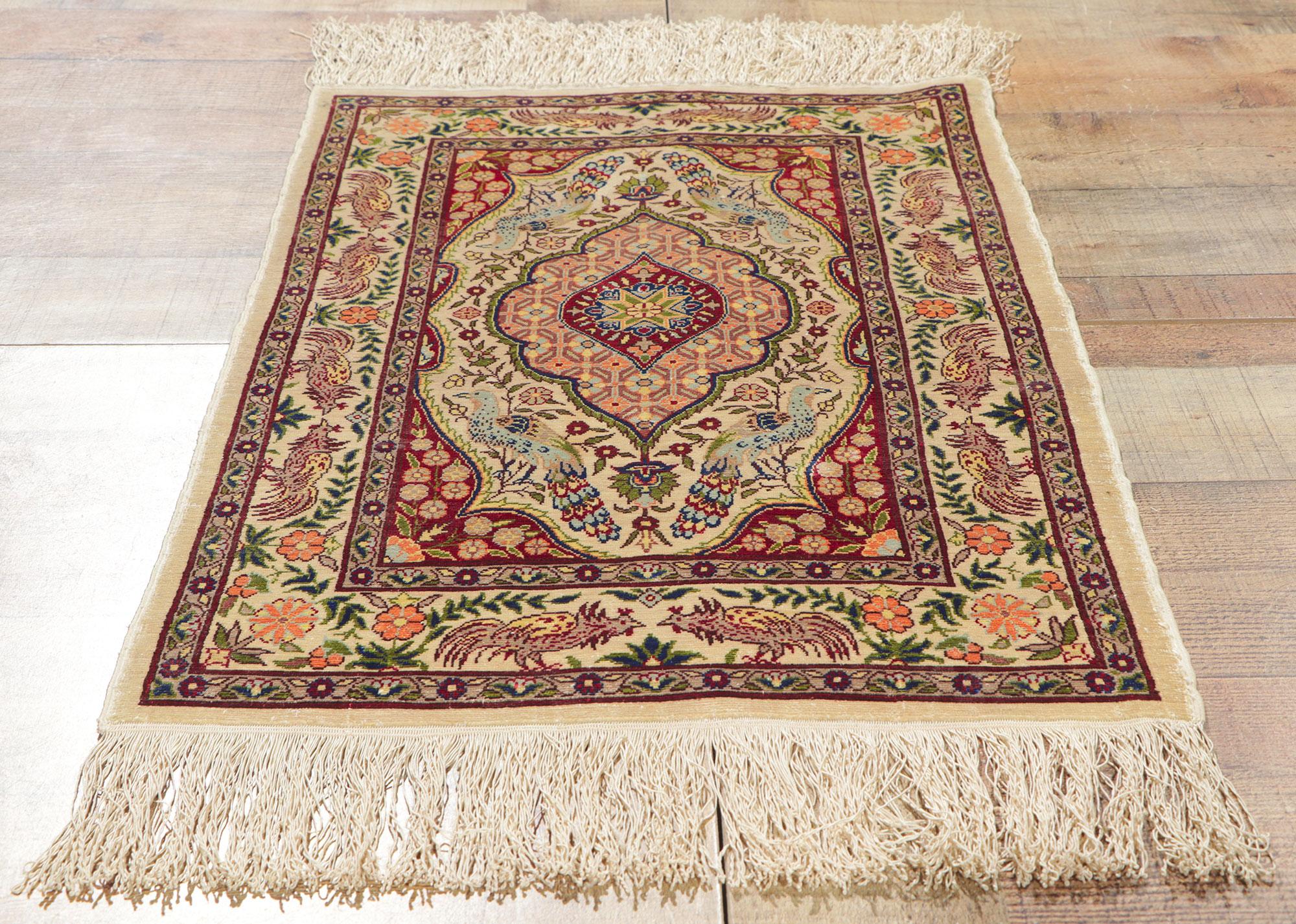1960's Turkish Silk Hereke Rug with Traditional Style For Sale 2