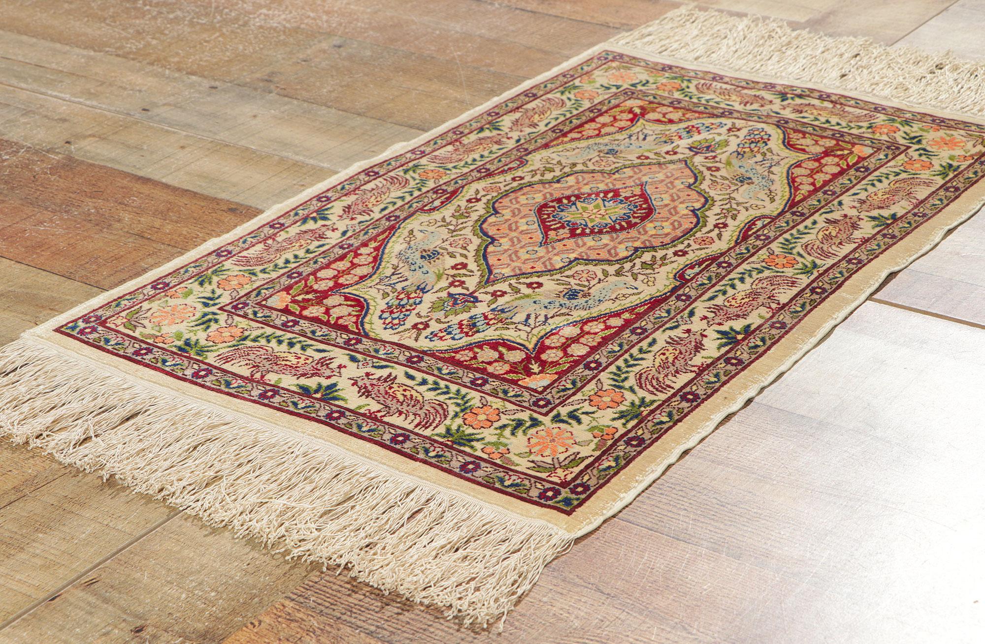 1960's Turkish Silk Hereke Rug with Traditional Style For Sale 1
