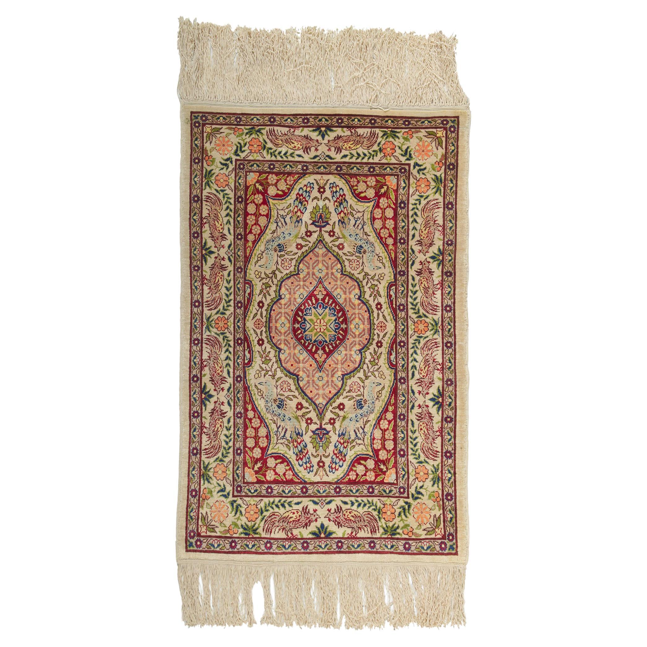 Vintage Turkish Silk Hereke Rug
