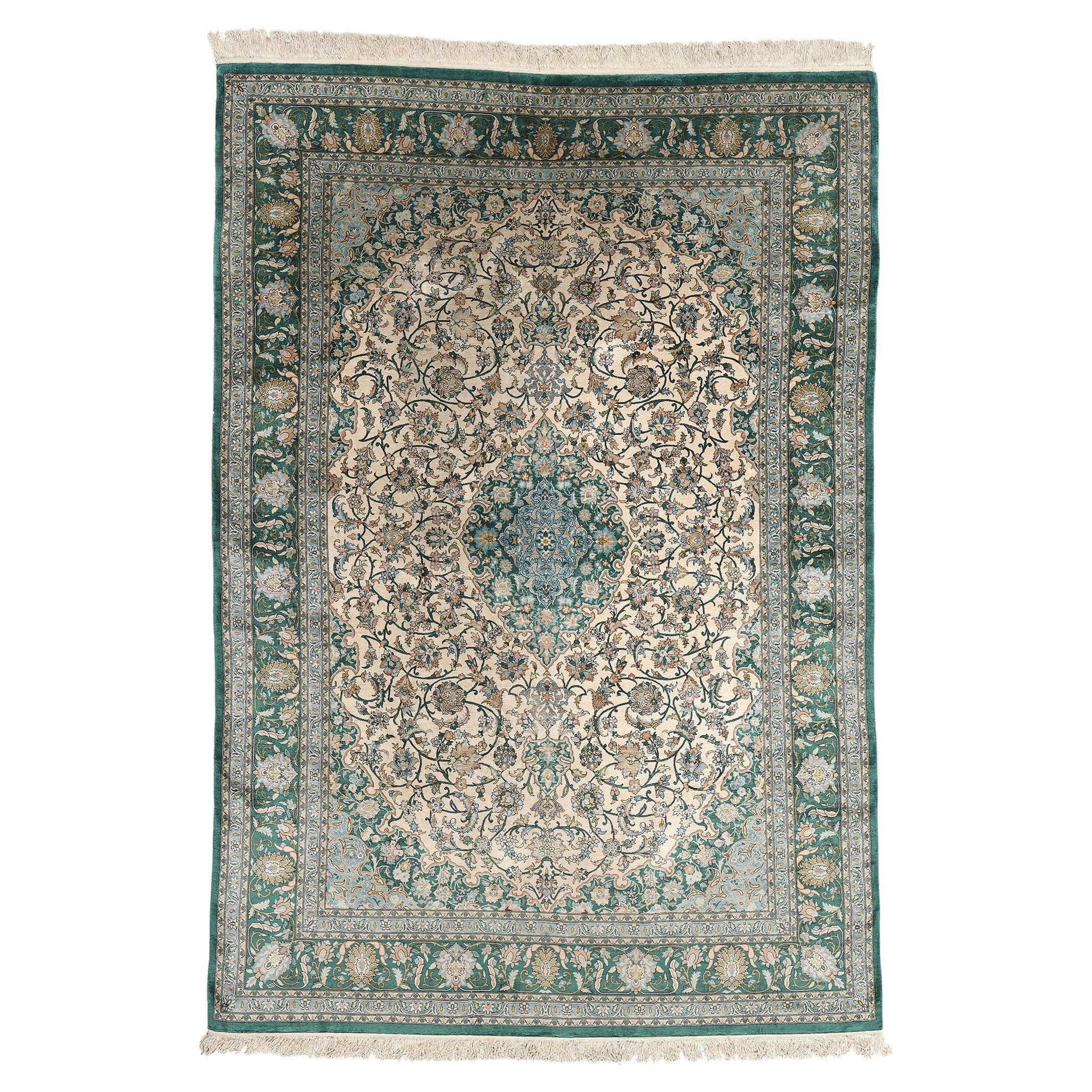 Vintage Turkish Silk Hereke Rug, Regal Charm Meets Stately Decadence For Sale