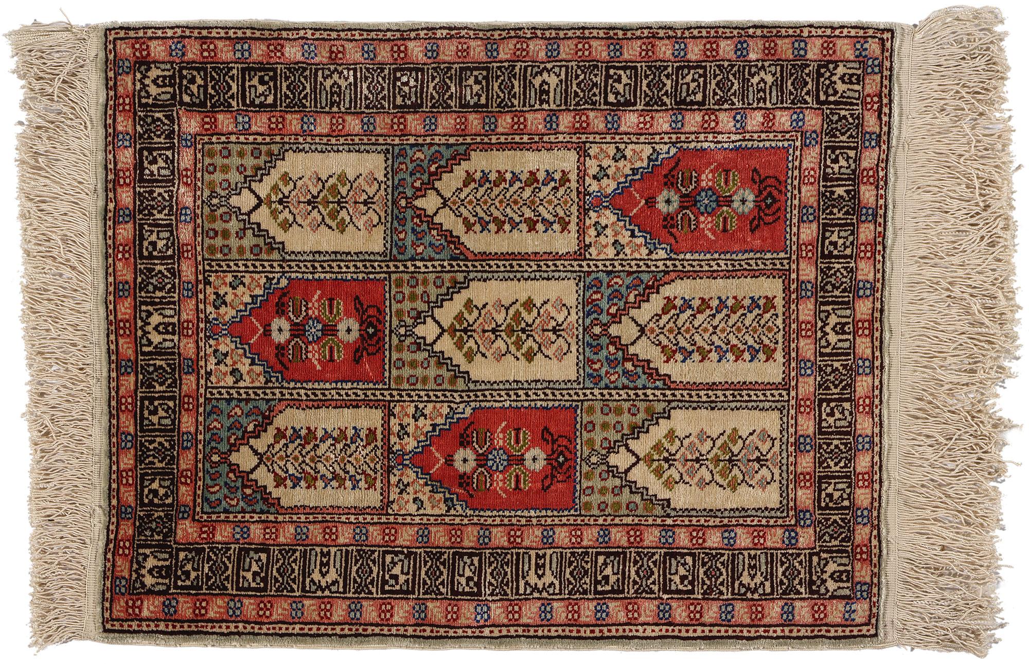 Vintage Turkish Silk Hereke Rug, Timeless Allure Meets Islamic Elegance For Sale 4