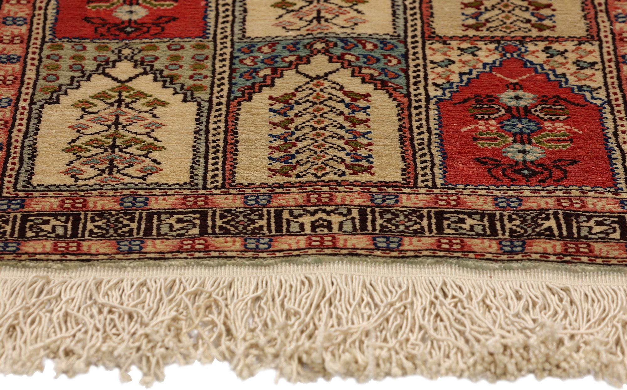 Hand-Knotted Vintage Turkish Silk Hereke Rug, Timeless Allure Meets Islamic Elegance For Sale