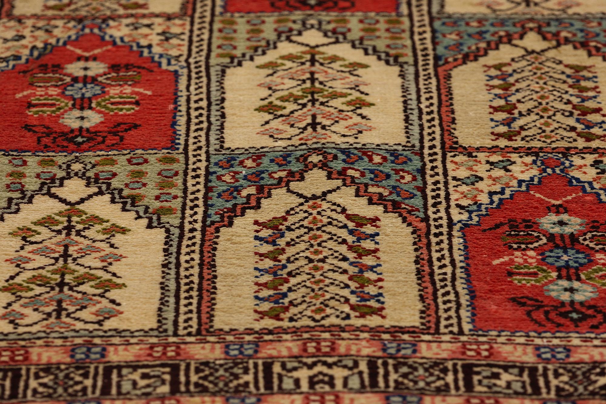 Vintage Turkish Silk Hereke Rug, Timeless Allure Meets Islamic Elegance In Good Condition For Sale In Dallas, TX