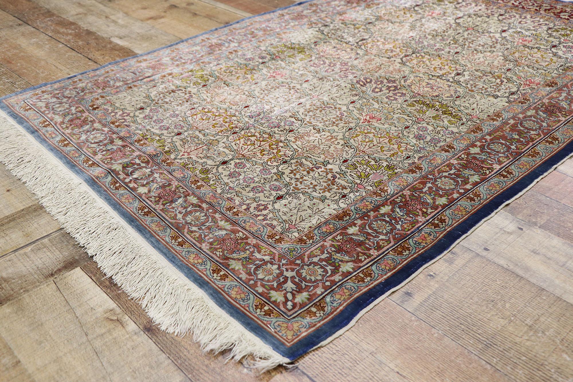 20th Century Vintage Turkish Silk Hereke Rug with Art Nouveau Rococo Style For Sale